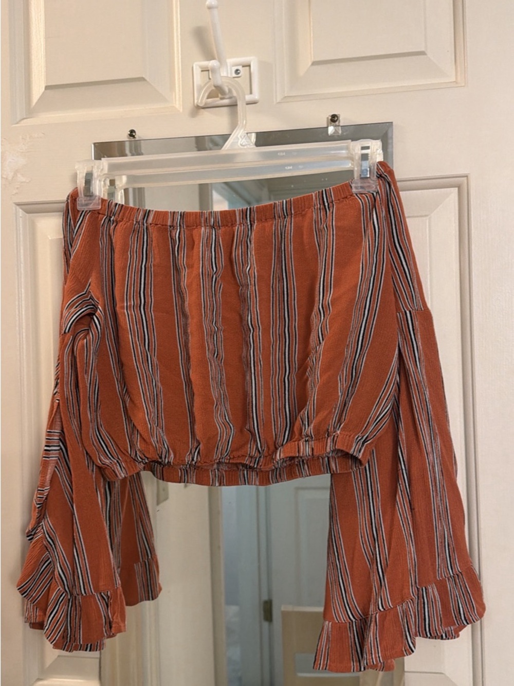 Orange Striped Off-Shoulder Crop Top